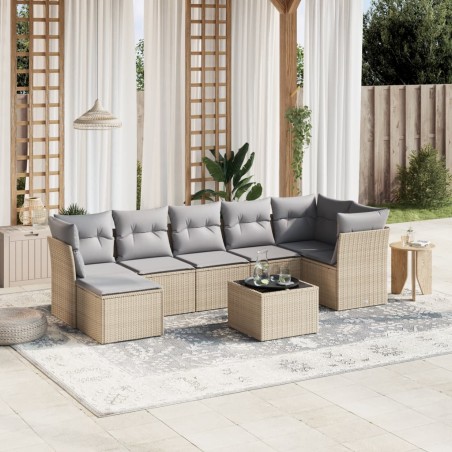 vidaXL Juego de sofás jardín con cojines beige mezcla 8 pzas ratán PE