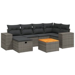 vidaXL Set de sofás de jardín 7 piezas con cojines ratán PE gris