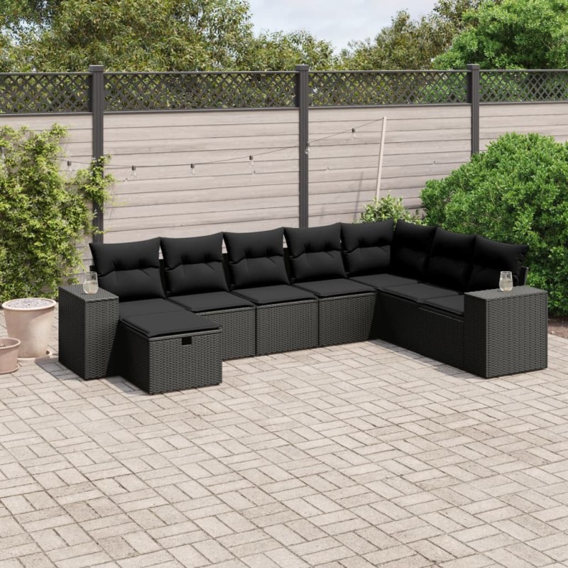 vidaXL Set de sofás de jardín 8 piezas y cojines ratán sintético negro vidaXL Set de sofás de jardín 8 piezas y cojines ratán sintético negro