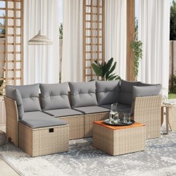 vidaXL Juego de sofás jardín con cojines beige mezcla 7 pzas ratán PE
