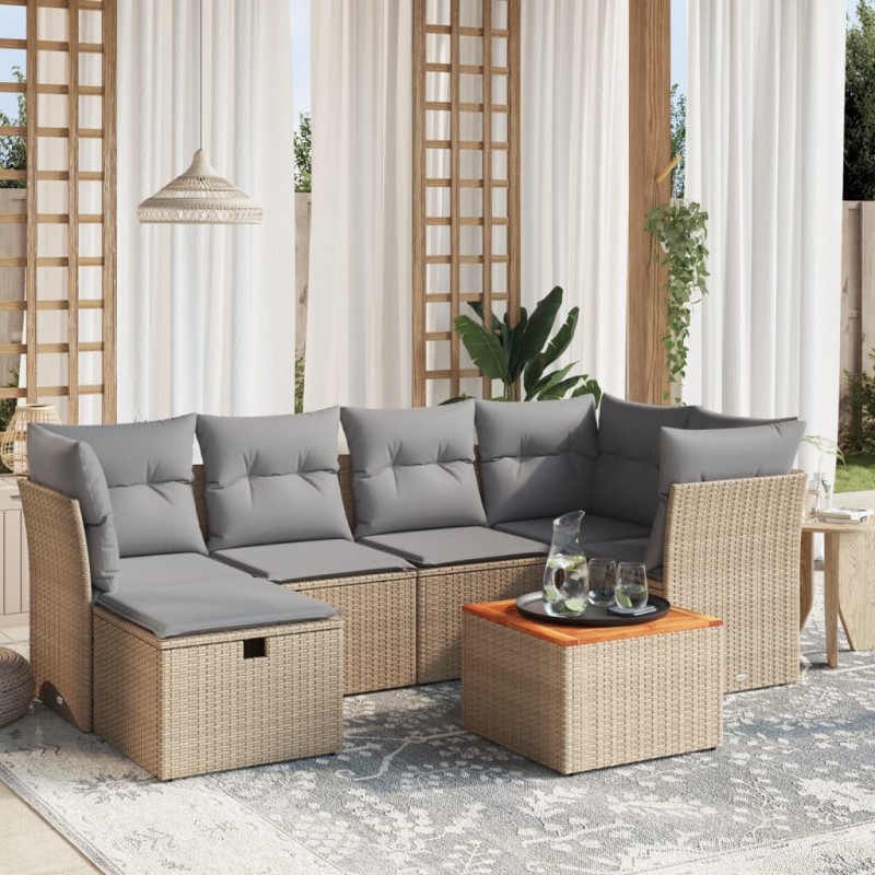 vidaXL Juego de sofás jardín con cojines beige mezcla 7 pzas ratán PE vidaXL Juego de sofás jardín con cojines beige mezcla 7 pzas ratán PE