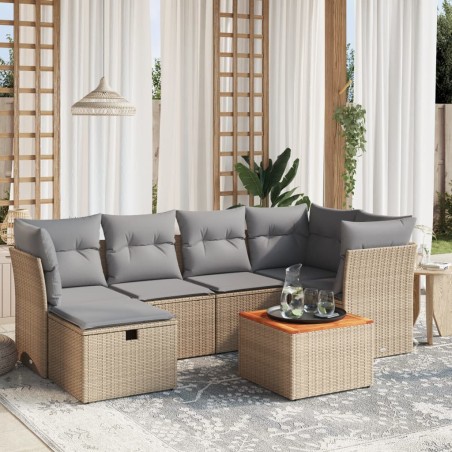 vidaXL Juego de sofás jardín con cojines beige mezcla 7 pzas ratán PE