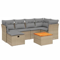 vidaXL Juego de sofás jardín con cojines beige mezcla 7 pzas ratán PE