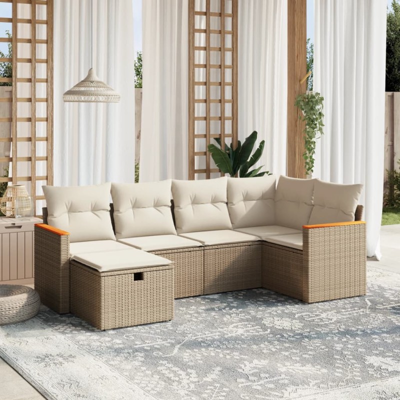 vidaXL Juego de sofás jardín con cojines 6 pzas ratán sintético beige vidaXL Juego de sofás jardín con cojines 6 pzas ratán sintético beige