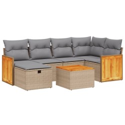 vidaXL Juego de sofás jardín con cojines beige mezcla 7 pzas ratán PE