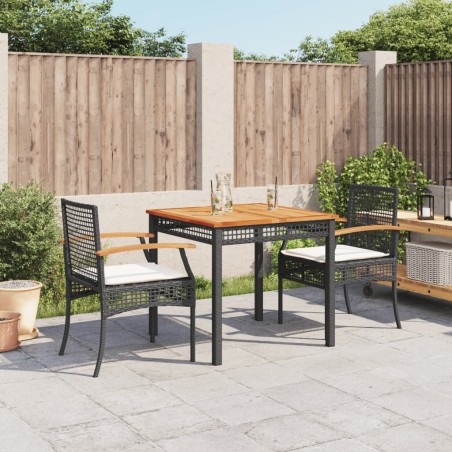 vidaXL Set comedor de jardín 3 pzas con cojines ratán sintético negro