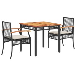 vidaXL Set comedor de jardín 3 pzas con cojines ratán sintético negro