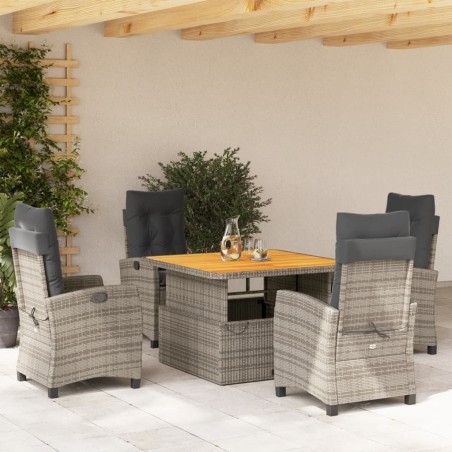 vidaXL Set comedor de jardín 5 piezas con cojines ratán sintético gris