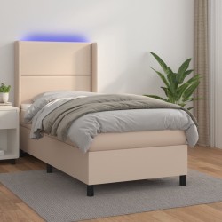 vidaXL Cama box spring colchón LED cuero sintético capuchino 80x200 cm