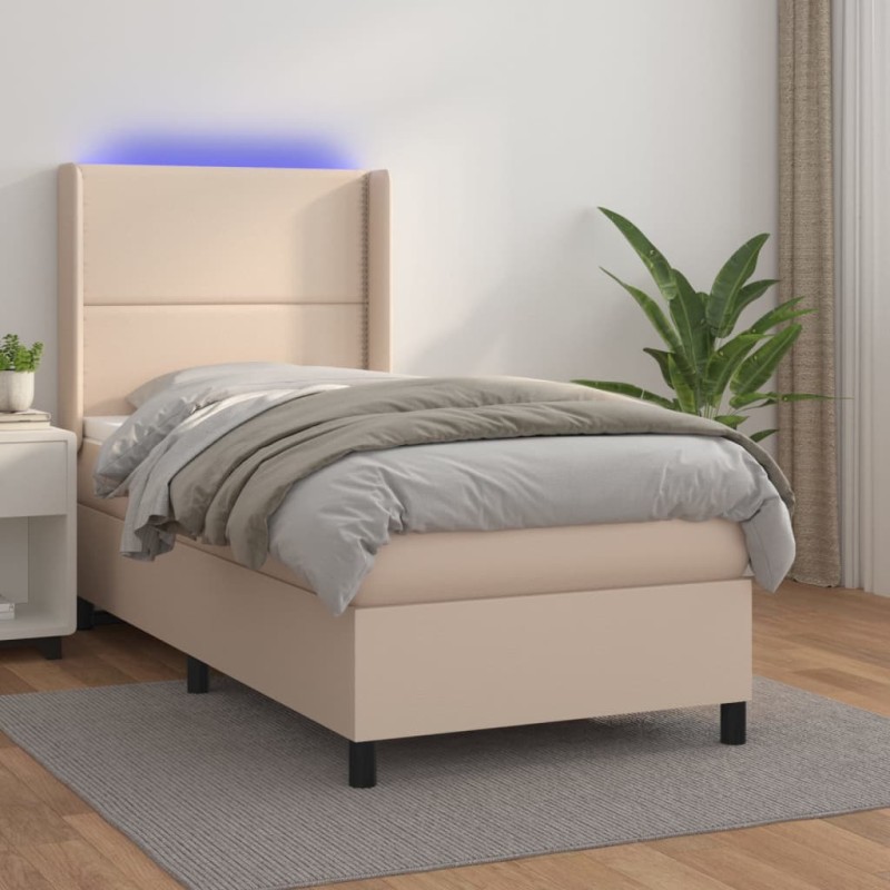 vidaXL Cama box spring colchón LED cuero sintético capuchino 80x200 cm