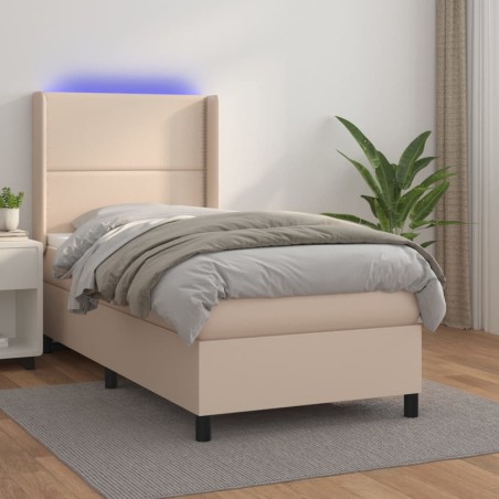 vidaXL Cama box spring colchón LED cuero sintético capuchino 80x200 cm