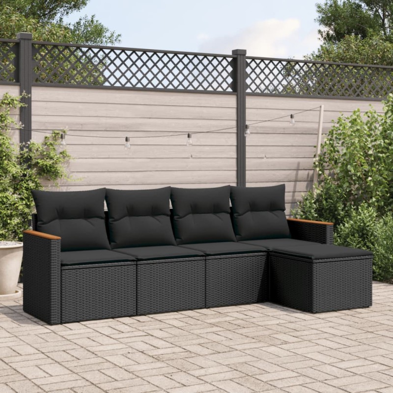 vidaXL Set de muebles de jardín 5 pzas y cojines ratán sintético negro vidaXL Set de muebles de jardín 5 pzas y cojines ratán sintético negro