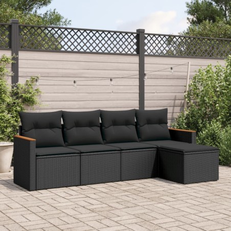 vidaXL Set de muebles de jardín 5 pzas y cojines ratán sintético negro