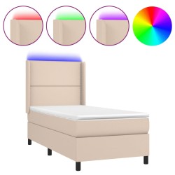 vidaXL Cama box spring colchón LED cuero sintético capuchino 80x200 cm