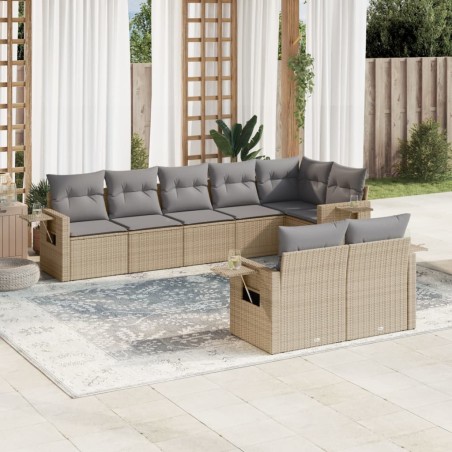 vidaXL Juego de sofás de jardín con cojines beige 8 pzas ratán PE