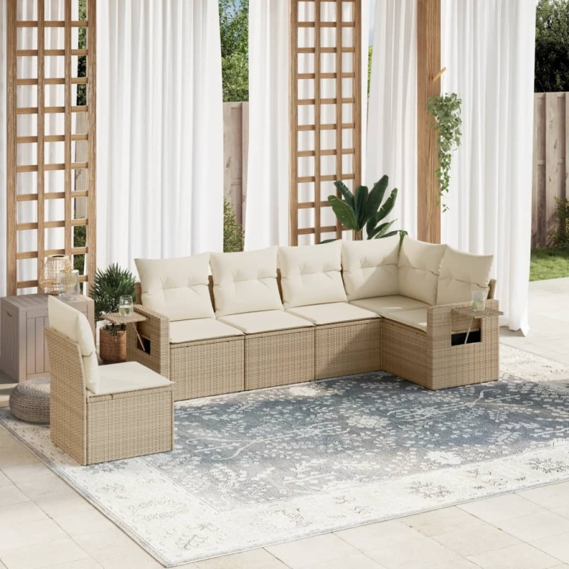 vidaXL Juego de sofás jardín con cojines 6 pzas ratán sintético beige vidaXL Juego de sofás jardín con cojines 6 pzas ratán sintético beige