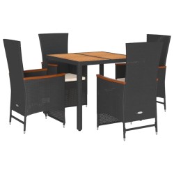 vidaXL Set de muebles jardín 5 pzas con cojines ratán sintético negro