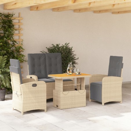vidaXL Set de comedor jardín con cojines 4 pzas ratán sintético beige