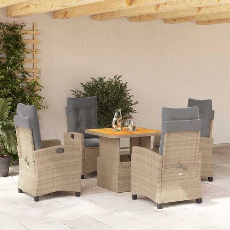 vidaXL Set comedor de jardín 5 pzas con cojines ratán sintético beige vidaXL Set comedor de jardín 5 pzas con cojines ratán sintético beige