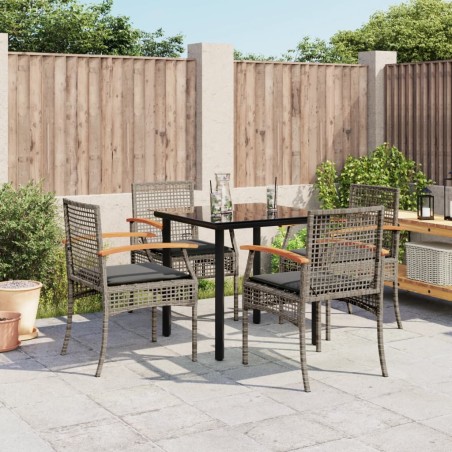vidaXL Set comedor de jardín 5 piezas con cojines ratán sintético gris