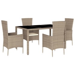 vidaXL Set comedor de jardín 5 pzas con cojines ratán sintético beige