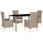 vidaXL Set comedor de jardín 5 pzas con cojines ratán sintético beige vidaXL Set comedor de jardín 5 pzas con cojines ratán sintético beige
