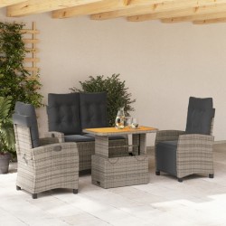 vidaXL Juego de comedor de jardín 4 piezas con cojines ratán PE gris