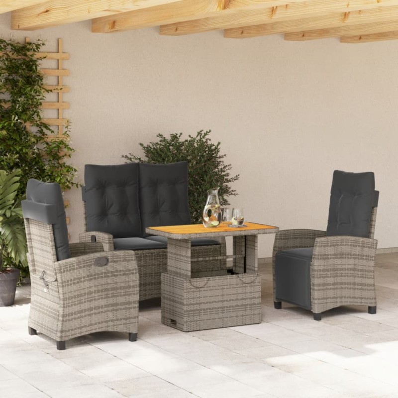 vidaXL Juego de comedor de jardín 4 piezas con cojines ratán PE gris vidaXL Juego de comedor de jardín 4 piezas con cojines ratán PE gris