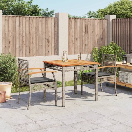 vidaXL Set comedor de jardín 3 piezas con cojines ratán sintético gris