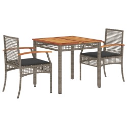 vidaXL Set comedor de jardín 3 piezas con cojines ratán sintético gris