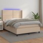 vidaXL Cama box spring colchón LED cuero sintético capuchino 140x190cm vidaXL Cama box spring colchón LED cuero sintético capuchino 140x190cm