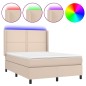 vidaXL Cama box spring colchón LED cuero sintético capuchino 140x190cm vidaXL Cama box spring colchón LED cuero sintético capuchino 140x190cm