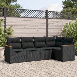 vidaXL Set de muebles de jardín 5 pzas y cojines ratán sintético negro
