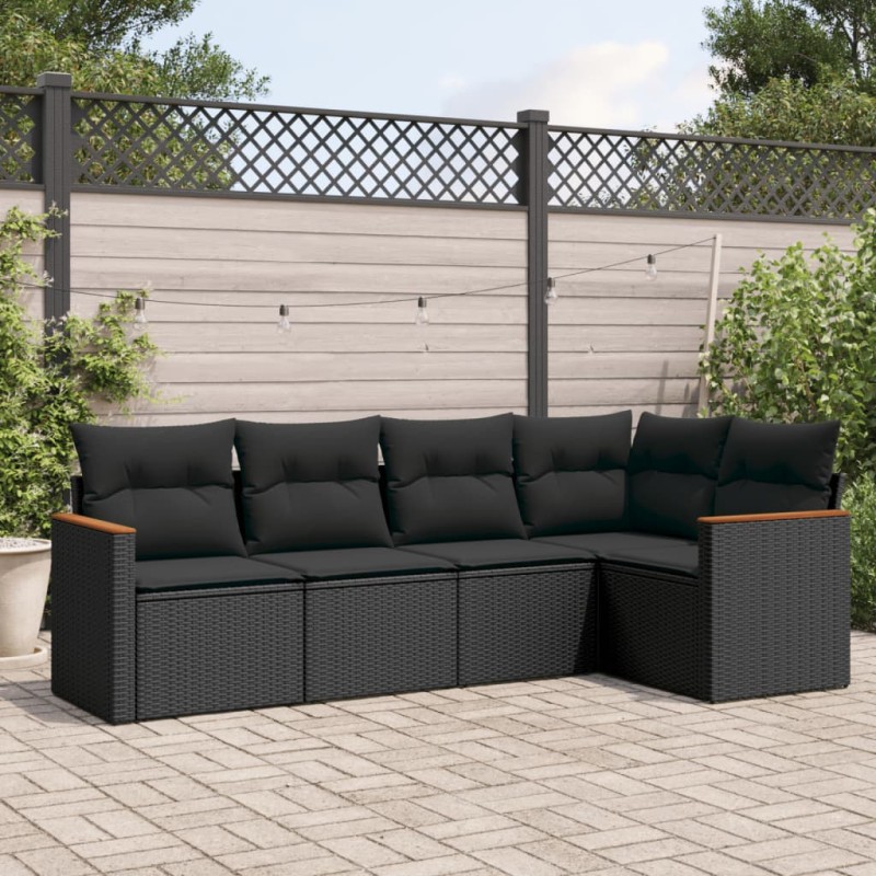 vidaXL Set de muebles de jardín 5 pzas y cojines ratán sintético negro vidaXL Set de muebles de jardín 5 pzas y cojines ratán sintético negro