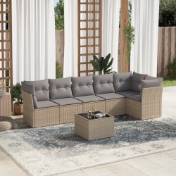 vidaXL Set sofás de jardín 7 piezas y cojines ratán sintético beige