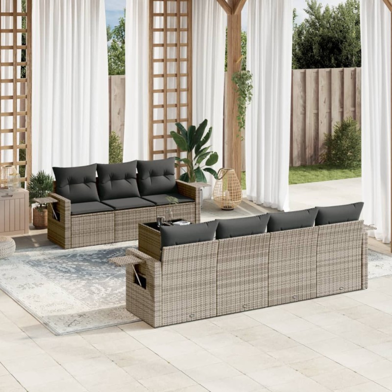 vidaXL Set de sofás de jardín 8 pzas y cojines ratán sintético gris vidaXL Set de sofás de jardín 8 pzas y cojines ratán sintético gris