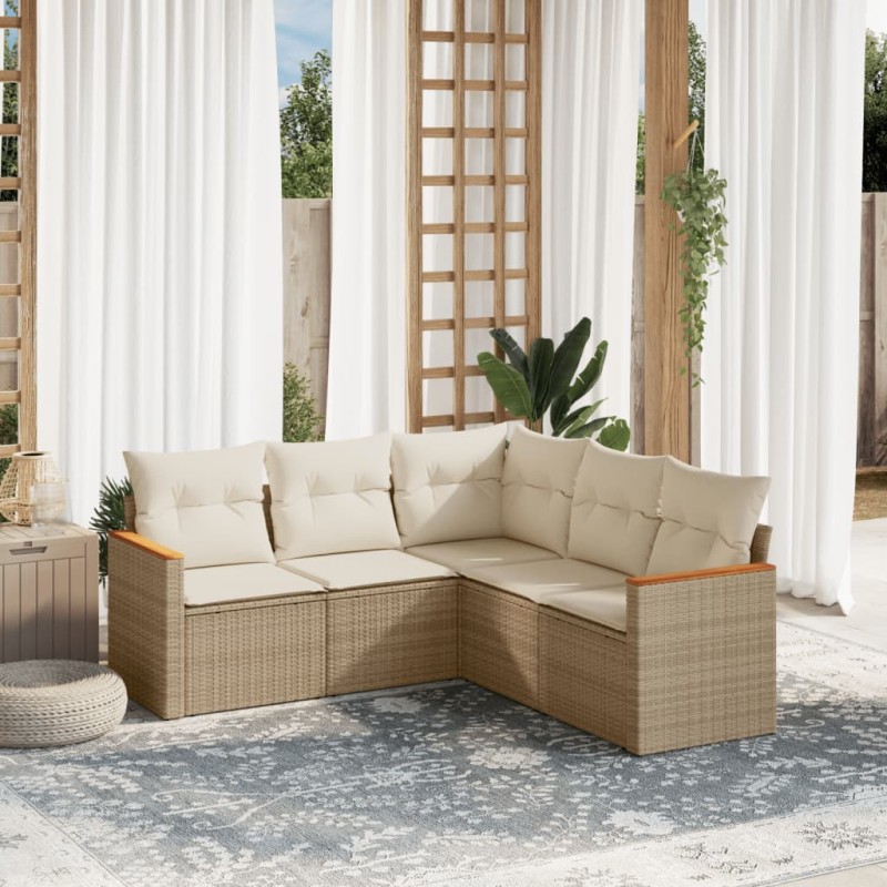 vidaXL Juego de sofás jardín con cojines 5 pzas ratán sintético beige vidaXL Juego de sofás jardín con cojines 5 pzas ratán sintético beige