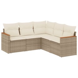 vidaXL Juego de sofás jardín con cojines 5 pzas ratán sintético beige