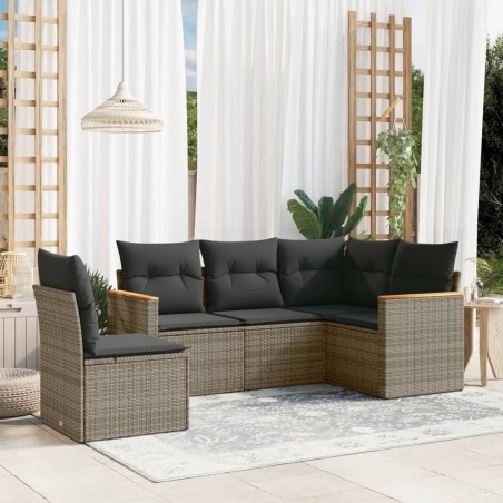 vidaXL Juego de sofás jardín con cojines 5 pzas ratán sintético gris