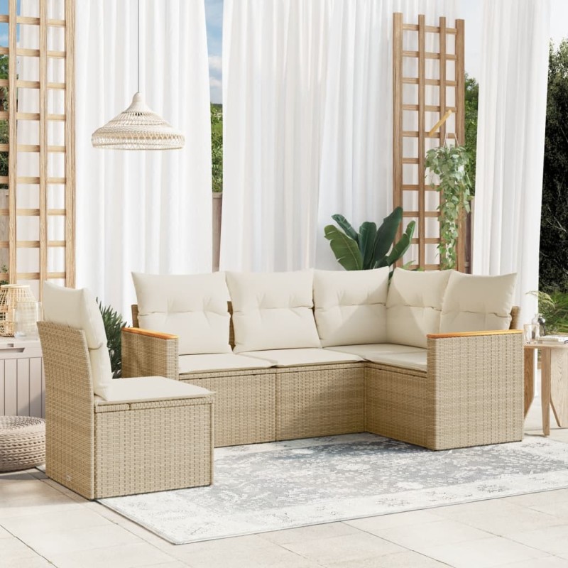 vidaXL Juego de sofás jardín con cojines 5 pzas ratán sintético beige vidaXL Juego de sofás jardín con cojines 5 pzas ratán sintético beige