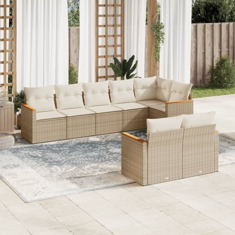 vidaXL Juego de sofás de jardín con cojines beige 8 pzas ratán PE vidaXL Juego de sofás de jardín con cojines beige 8 pzas ratán PE