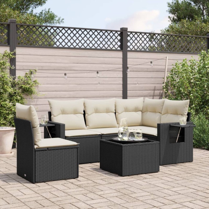 vidaXL Set de sofás de jardín 6 piezas y cojines ratán sintético negro vidaXL Set de sofás de jardín 6 piezas y cojines ratán sintético negro