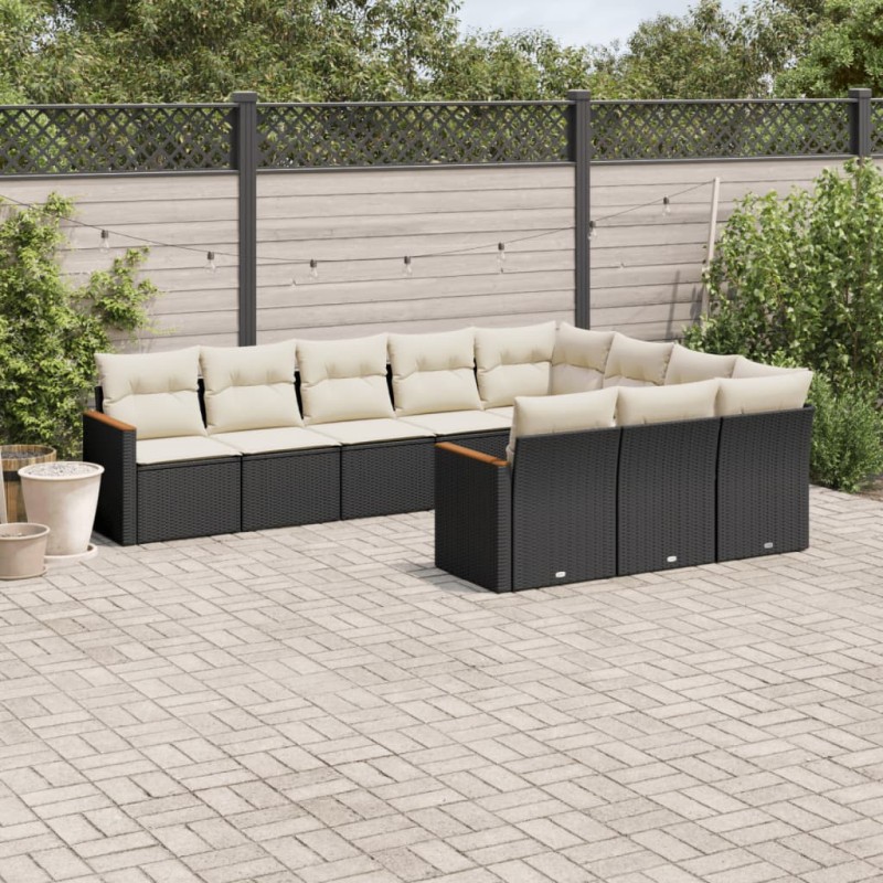 vidaXL Set de sofás de jardín 10 pzas cojines ratán sintético negro vidaXL Set de sofás de jardín 10 pzas cojines ratán sintético negro