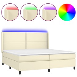 vidaXL Cama box spring colchón y LED cuero sintético crema 200x200 cm
