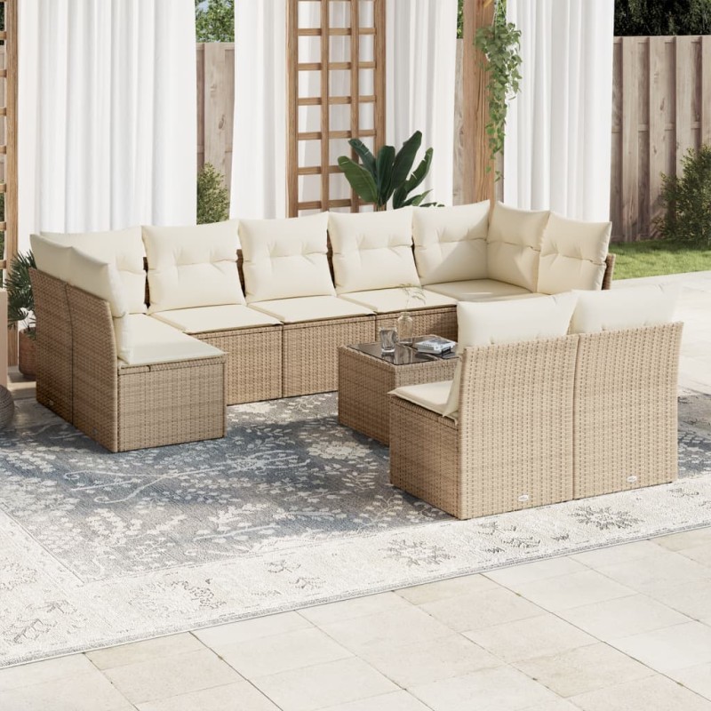 vidaXL Juego de sofás jardín con cojines beige 10 pzas ratán sintético vidaXL Juego de sofás jardín con cojines beige 10 pzas ratán sintético