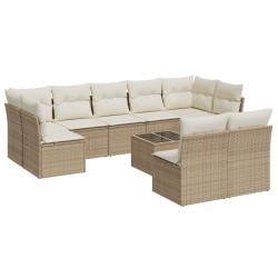 vidaXL Juego de sofás jardín con cojines beige 10 pzas ratán sintético