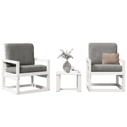 vidaXL Juego de muebles de jardín 3 pzas madera maciza de pino blanco