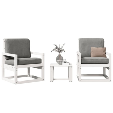 vidaXL Juego de muebles de jardín 3 pzas madera maciza de pino blanco
