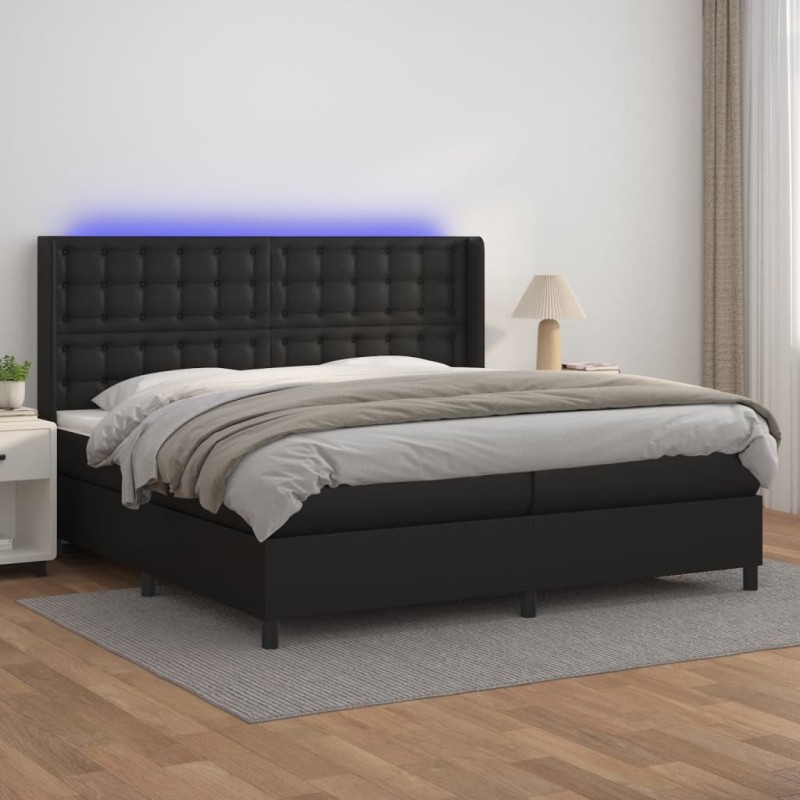 vidaXL Cama box spring colchón y LED cuero sintético negro 200x200 cm vidaXL Cama box spring colchón y LED cuero sintético negro 200x200 cm