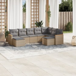 vidaXL Juego de sofás jardín con cojines beige mezcla 9 pzas ratán PE